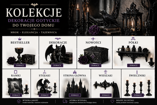 Dekoracje gotyckie do domu – styl gothic, świeczniki, półki, akcesoria