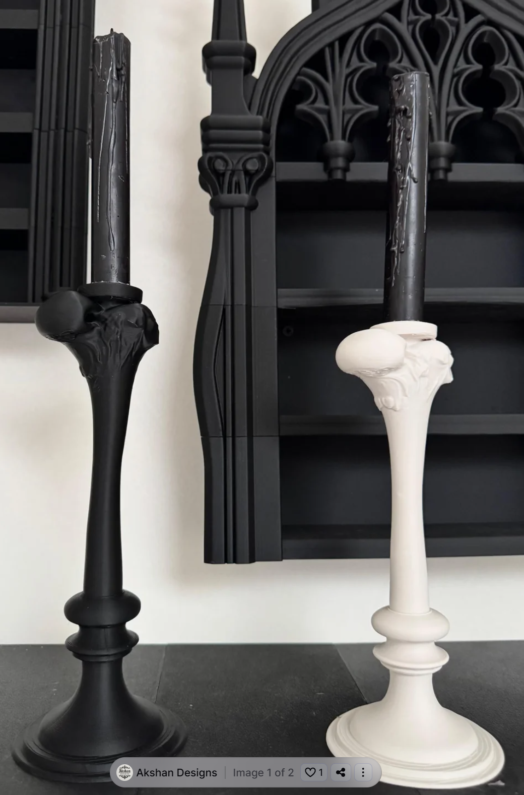 Gotycki Świecznik Kości Czarny Dekoracyjny