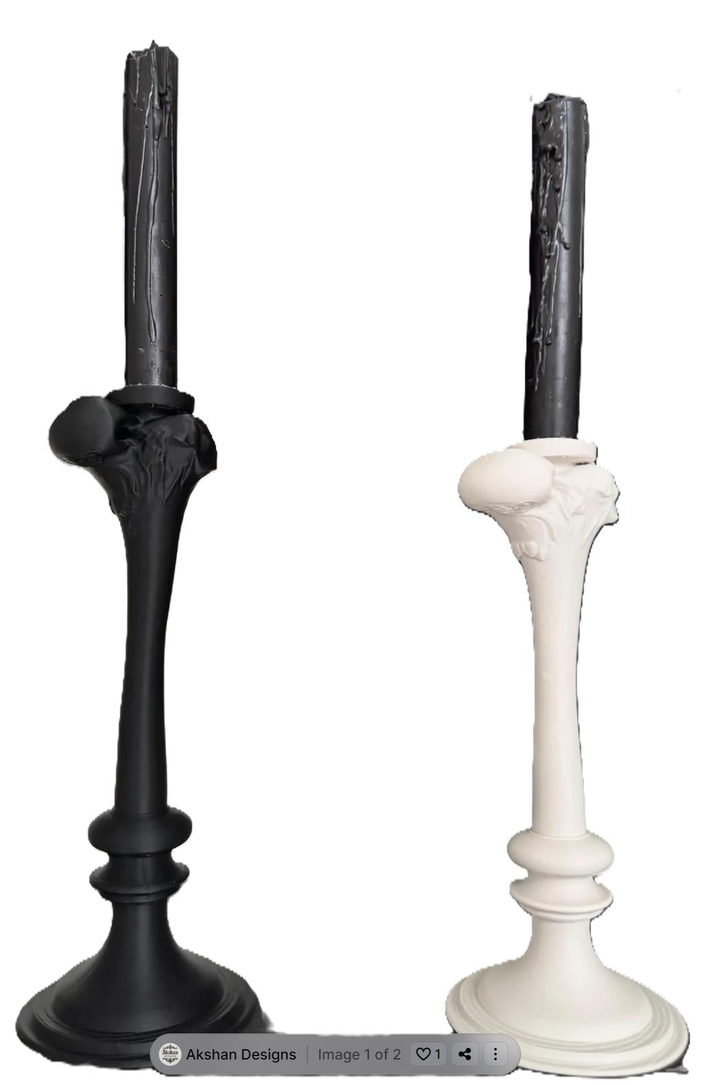 Gotycki Świecznik Kości Czarny Dekoracyjny